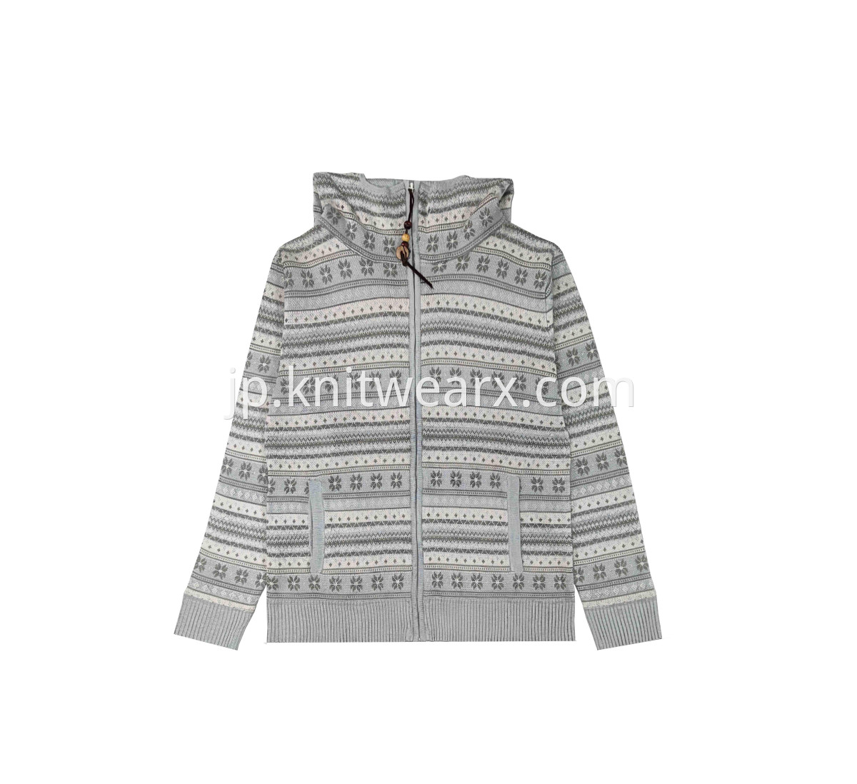 Men's 100% Acrylic Knitted Sweater Snow Jacquard Full Zip Hoodie